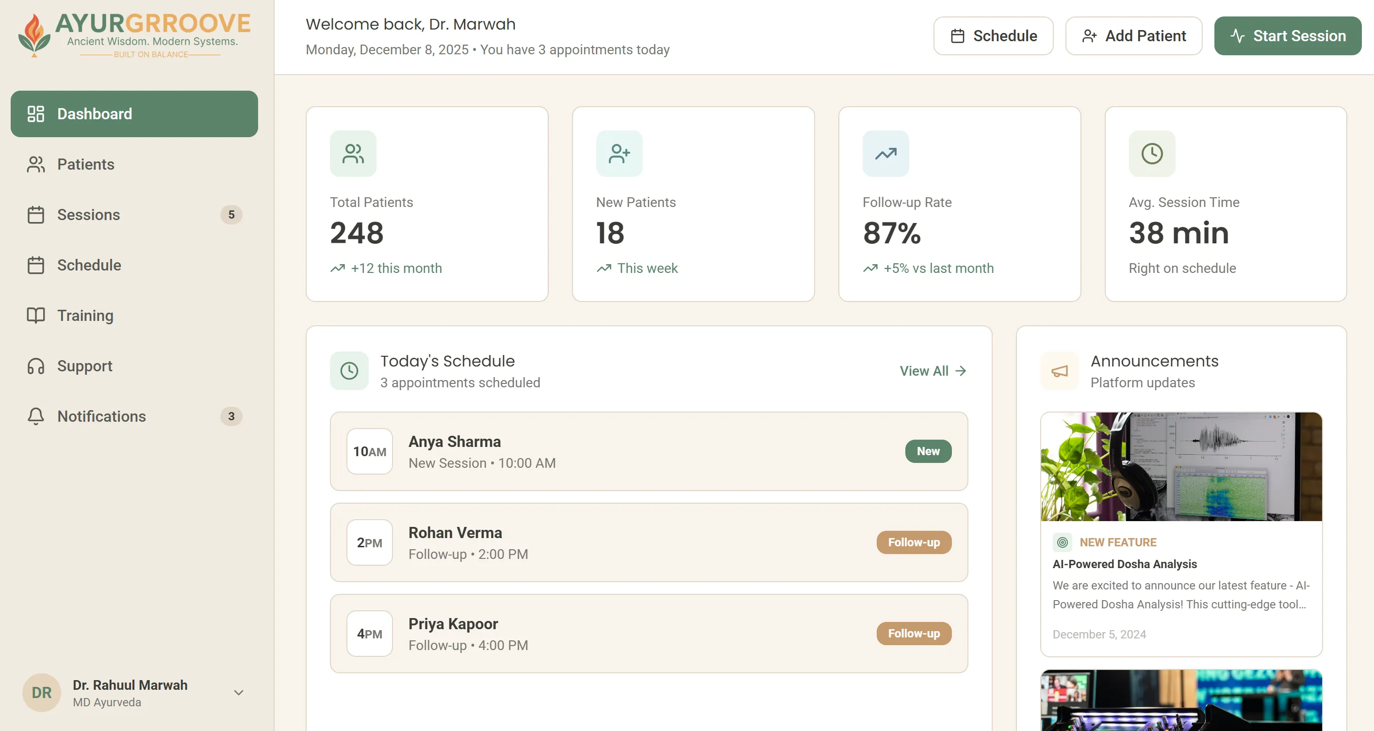 Ayurgrroove dashboard view